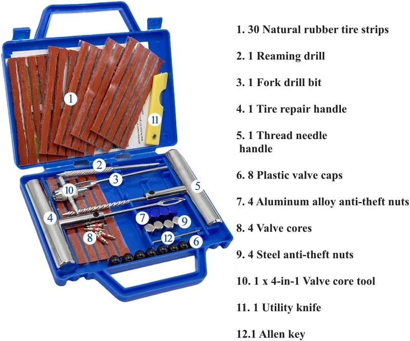 TONZACK Car Tyre Repair Kit, Tyre Repair Kits (58 Pieces) Tyre Puncture Repair Kit, Meche Flat Tyres for Cars, Motorcycles, Trucks, SUVs, ATVs, Tractors, Campers - Image 2